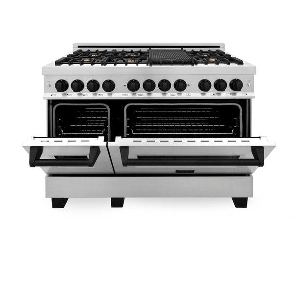 ZLINE Autograph Edition 48 in. 6.0 cu. ft. Legacy Dual Fuel Range with 7 Burner Gas Cooktop and 2 Electric Ovens in Stainless Steel and Matte Black Accents, Open Box-Great Condition
