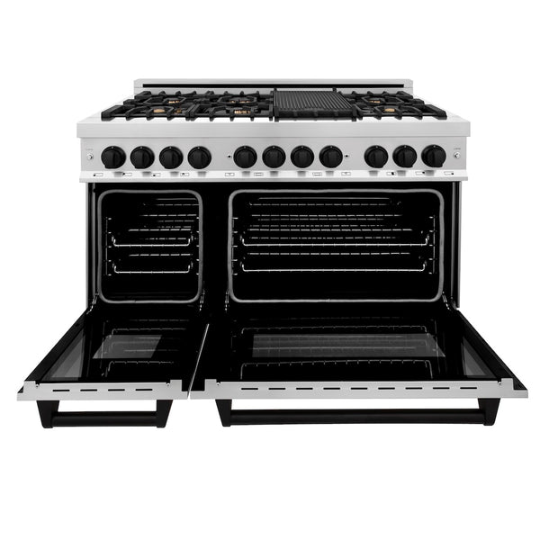 ZLINE Autograph Edition 48 in. 6.0 cu. ft. Legacy Dual Fuel Range with 7 Burner Gas Cooktop and 2 Electric Ovens in Stainless Steel and Matte Black Accents, Open Box-Great Condition