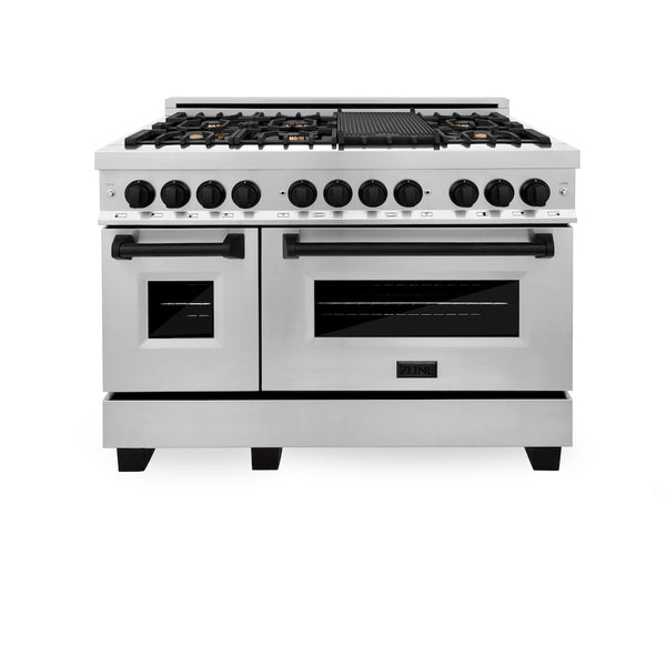 ZLINE Autograph Edition 48 in. 6.0 cu. ft. Legacy Dual Fuel Range with 7 Burner Gas Cooktop and 2 Electric Ovens in Stainless Steel and Matte Black Accents, Open Box-Great Condition