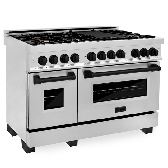 ZLINE Autograph Edition 48 in. 6.0 cu. ft. Legacy Dual Fuel Range with 7 Burner Gas Cooktop and 2 Electric Ovens in Stainless Steel and Matte Black Accents, Open Box-Great Condition