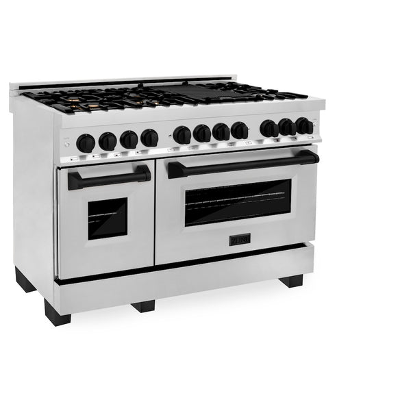 ZLINE Autograph Edition 48 in. 6.0 cu. ft. Legacy Dual Fuel Range with 7 Burner Gas Cooktop and 2 Electric Ovens in Stainless Steel and Matte Black Accents, Open Box-Great Condition