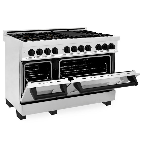 ZLINE Autograph Edition 48 in. 6.0 cu. ft. Legacy Dual Fuel Range with 7 Burner Gas Cooktop and 2 Electric Ovens in Stainless Steel and Matte Black Accents, Open Box-Great Condition