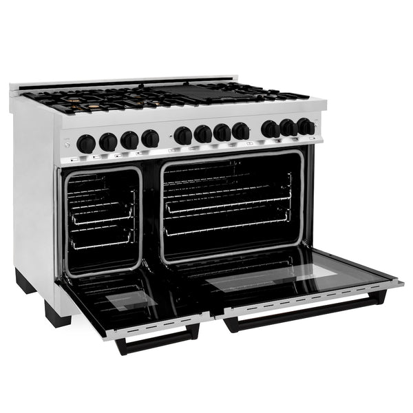 ZLINE Autograph Edition 48 in. 6.0 cu. ft. Legacy Dual Fuel Range with 7 Burner Gas Cooktop and 2 Electric Ovens in Stainless Steel and Matte Black Accents, Open Box-Great Condition