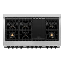 ZLINE Autograph Edition 48 in. 6.0 cu. ft. Legacy Dual Fuel Range with 7 Burner Gas Cooktop and 2 Electric Ovens in Stainless Steel and Matte Black Accents, Open Box-Great Condition