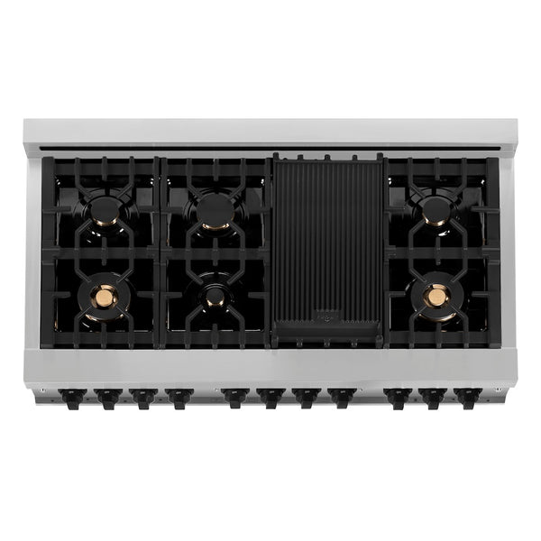 ZLINE Autograph Edition 48 in. 6.0 cu. ft. Legacy Dual Fuel Range with 7 Burner Gas Cooktop and 2 Electric Ovens in Stainless Steel and Matte Black Accents, Open Box-Great Condition