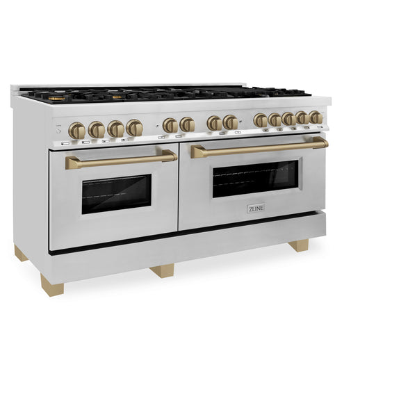 ZLINE Autograph Edition 60" 7.4 cu. ft. Dual Fuel Range with Gas Stove and Electric Oven in Stainless Steel with Accents (RAZ-60)