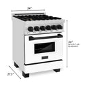 ZLINE Autograph Edition 24 in. 2.8 cu. ft. Legacy Dual Fuel Range with 4 Burner Gas Cooktop and Electric Convection Oven in Stainless Steel with White Matte Door and Matte Black Accents, Open Box-Great Condition