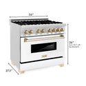 ZLINE Autograph Edition 36 in. 4.6 cu. ft. Legacy Dual Fuel Range with 6 Burner Gas Cooktop and Electric Convection Oven in Stainless Steel with White Matte Door and Polished Gold Accents, Open Box-Great Condition