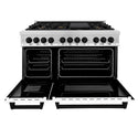 ZLINE Autograph Edition 48 in. 6.0 cu. ft. Legacy Dual Fuel Range with 7 Burner Gas Cooktop and 2 Electric Ovens in Stainless Steel with White Matte Doors and Matte Black Accents, Open Box-Good Condition