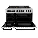 ZLINE Autograph Edition 48 in. 6.0 cu. ft. Legacy Dual Fuel Range with 7 Burner Gas Cooktop and 2 Electric Ovens in Stainless Steel with White Matte Doors and Matte Black Accents, Open Box-Great Condition