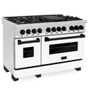 ZLINE Autograph Edition 48 in. 6.0 cu. ft. Legacy Dual Fuel Range with 7 Burner Gas Cooktop and 2 Electric Ovens in Stainless Steel with White Matte Doors and Matte Black Accents, Open Box-Great Condition