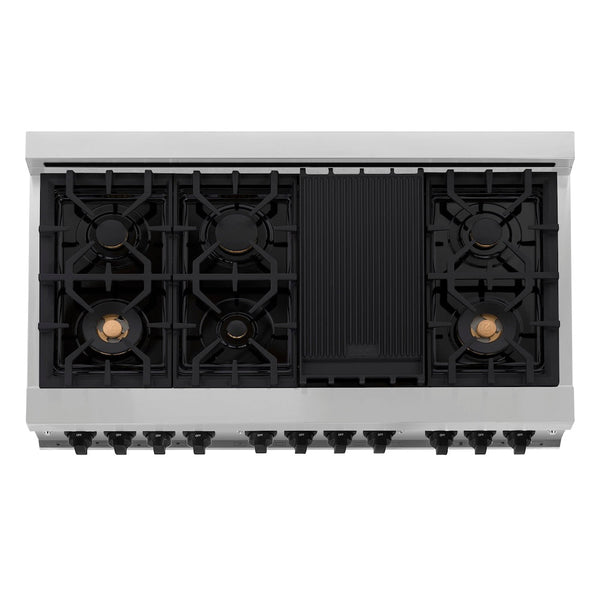 ZLINE Autograph Edition 48 in. 6.0 cu. ft. Legacy Dual Fuel Range with 7 Burner Gas Cooktop and 2 Electric Ovens in Stainless Steel with White Matte Doors and Matte Black Accents, Open Box-Good Condition