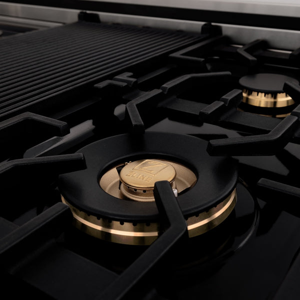 ZLINE Autograph Edition 48 in. Legacy Gas Rangetop with 7 Burners and Porcelain Cooktop in Stainless Steel with Polished Gold Accents (RTZ-48-G)