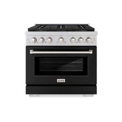 ZLINE 36 in. 5.2 cu. ft. Paramount Dual Fuel Range with 6 Burner DuoPro™ Cooktop and Electric Convection Oven with Black Matte Door (PSDR-BLM-36)