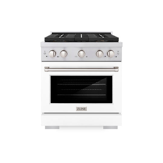 ZLINE 30 in. 4.2 cu. ft. Paramount Dual Fuel Range with 4 Burner DuoPro™ Cooktop and Electric Convection Oven with White Matte Door (PSDR-WM-30)