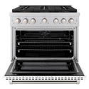 ZLINE 36 in. 5.2 cu. ft. Paramount Dual Fuel Range with 6 Burner DuoPro™ Cooktop and Electric Convection Oven with White Matte Door (PSDR-WM-36)