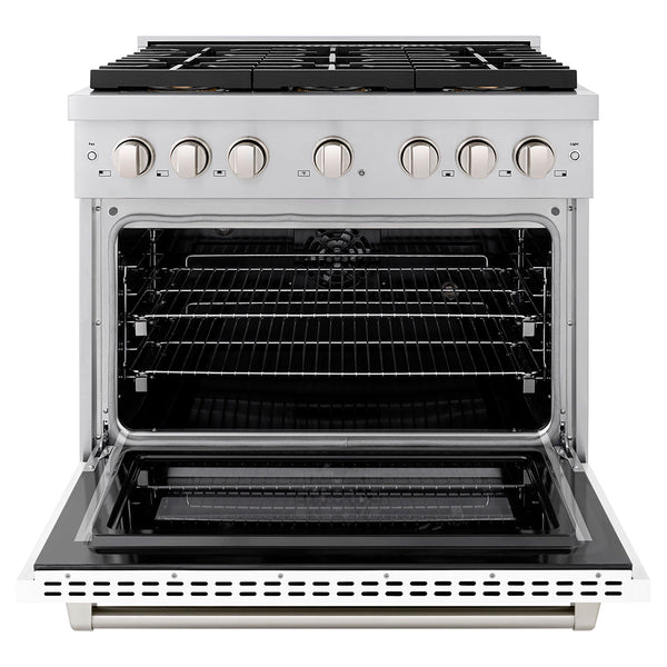 ZLINE 36 in. 5.2 cu. ft. Paramount Dual Fuel Range with 6 Burner DuoPro™ Cooktop and Electric Convection Oven with White Matte Door (PSDR-WM-36)