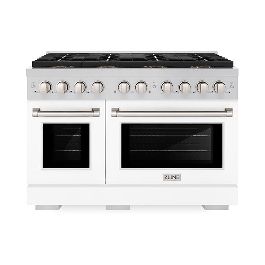 ZLINE 48 in. 6.7 cu. ft. Paramount Dual Fuel Range with 8 Burner DuoPro™ Cooktop and Dual Ovens with White Matte Doors (PSDR-WM-48)