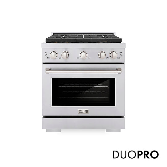 ZLINE 30 in. 4.2 cu. ft. Paramount Dual Fuel Range with 4 Burner DuoPro™ Cooktop and Electric Convection Oven in Stainless Steel (PSDR30)