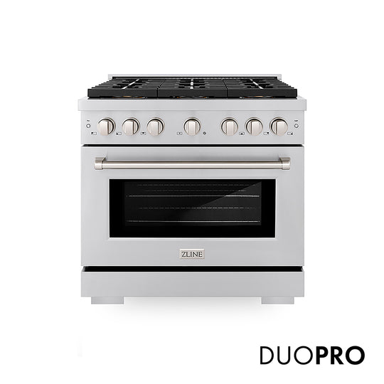 ZLINE 36 in. 5.2 cu. ft. Paramount Dual Fuel Range with 6 Burner DuoPro™ Cooktop and Electric Convection Oven in Stainless Steel (PSDR36)