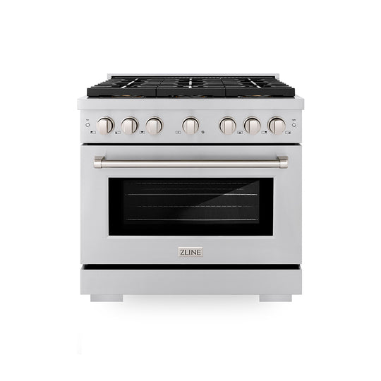 ZLINE 36 in. 5.2 cu. ft. Paramount Dual Fuel Range with 6 Burner DuoPro™ Cooktop and Electric Convection Oven in Stainless Steel (PSDR36)