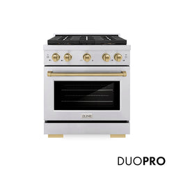 ZLINE Autograph Edition 30 in. 4.2 cu. ft. Paramount Dual Fuel Range with 4 Burner DuoPro™ Cooktop and Electric Convection Oven in Stainless Steel with Champagne Bronze Accents, Open Box-Great Condition