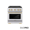 ZLINE Autograph Edition 30 in. 4.2 cu. ft. Paramount Dual Fuel Range with 4 Burner DuoPro™ Cooktop and Electric Convection Oven in Stainless Steel with Champagne Bronze Accents, Open Box-Good Condition