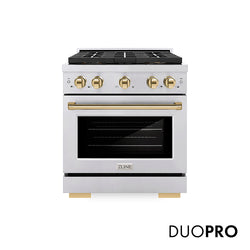 ZLINE Autograph Edition 30 in. 4.2 cu. ft. Paramount Dual Fuel Range with 4 Burner DuoPro™ Cooktop and Electric Convection Oven in Stainless Steel with Polished Gold Accents, Open Box-Great Condition