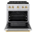 ZLINE Autograph Edition 30 in. 4.2 cu. ft. Paramount Dual Fuel Range with 4 Burner DuoPro™ Cooktop and Electric Convection Oven in Stainless Steel with Polished Gold Accents (PSDRZ-30-G)