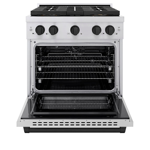ZLINE Autograph Edition 30 in. 4.2 cu. ft. Paramount Dual Fuel Range with 4 Burner DuoPro™ Cooktop and Electric Convection Oven in Stainless Steel with Matte Black Accents, Open Box-Great Condition