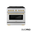 ZLINE Autograph Edition 36 in. 5.2 cu. ft. Paramount Dual Fuel Range with 6 Burner DuoPro™ Cooktop and Electric Convection Oven in Stainless Steel and Champagne Bronze Accents, Open Box-Good Condition
