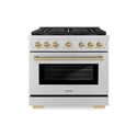 ZLINE Autograph Edition 36 in. 5.2 cu. ft. Paramount Dual Fuel Range with 6 Burner DuoPro™ Cooktop and Electric Convection Oven in Stainless Steel and Champagne Bronze Accents (PSDRZ-36-CB)