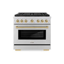 ZLINE Autograph Edition 36 in. 5.2 cu. ft. Paramount Dual Fuel Range with 6 Burner DuoPro™ Cooktop and Electric Convection Oven in Stainless Steel and Champagne Bronze Accents, Open Box-Good Condition
