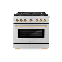 ZLINE Autograph Edition 36 in. 5.2 cu. ft. Paramount Dual Fuel Range with 6 Burner DuoPro™ Cooktop and Electric Convection Oven in Stainless Steel and Champagne Bronze Accents (PSDRZ-36-CB)