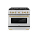 ZLINE Autograph Edition 36 in. 5.2 cu. ft. Paramount Dual Fuel Range with 6 Burner DuoPro™ Cooktop and Electric Convection Oven in Stainless Steel and Champagne Bronze Accents, Open Box-Great Condition