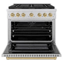 ZLINE Autograph Edition 36 in. 5.2 cu. ft. Paramount Dual Fuel Range with 6 Burner DuoPro™ Cooktop and Electric Convection Oven in Stainless Steel and Champagne Bronze Accents, Open Box-Good Condition