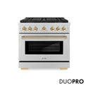 ZLINE Autograph Edition 36 in. 5.2 cu. ft. Paramount Dual Fuel Range with 6 Burner DuoPro™ Cooktop and Electric Convection Oven in Stainless Steel and Polished Gold Accents, Open Box-Great Condition