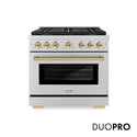 ZLINE Autograph Edition 36 in. 5.2 cu. ft. Paramount Dual Fuel Range with 6 Burner DuoPro™ Cooktop and Electric Convection Oven in Stainless Steel and Polished Gold Accents, Open Box-Good Condition