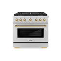 ZLINE Autograph Edition 36 in. 5.2 cu. ft. Paramount Dual Fuel Range with 6 Burner DuoPro™ Cooktop and Electric Convection Oven in Stainless Steel and Polished Gold Accents, Open Box-Good Condition