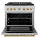 ZLINE Autograph Edition 36 in. 5.2 cu. ft. Paramount Dual Fuel Range with 6 Burner DuoPro™ Cooktop and Electric Convection Oven in Stainless Steel and Polished Gold Accents, Open Box-Good Condition