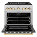 ZLINE Autograph Edition 36 in. 5.2 cu. ft. Paramount Dual Fuel Range with 6 Burner DuoPro™ Cooktop and Electric Convection Oven in Stainless Steel and Polished Gold Accents, Open Box-Great Condition
