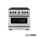 ZLINE Autograph Edition 36 in. 5.2 cu. ft. Paramount Dual Fuel Range with 6 Burner DuoPro™ Cooktop and Electric Convection Oven in Stainless Steel and Matte Black Accents (PSDRZ-36-MB)