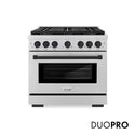 ZLINE Autograph Edition 36 in. 5.2 cu. ft. Paramount Dual Fuel Range with 6 Burner DuoPro™ Cooktop and Electric Convection Oven in Stainless Steel and Matte Black Accents, Open Box-Good Condition