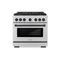 ZLINE Autograph Edition 36 in. 5.2 cu. ft. Paramount Dual Fuel Range with 6 Burner DuoPro™ Cooktop and Electric Convection Oven with White Matte Door and Matte Black Accents (PSDRZ-WM-36-MB)