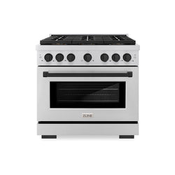 ZLINE Autograph Edition 36 in. 5.2 cu. ft. Paramount Dual Fuel Range with 6 Burner DuoPro™ Cooktop and Electric Convection Oven with White Matte Door and Matte Black Accents (PSDRZ-WM-36-MB)