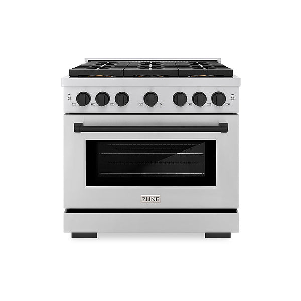 ZLINE Autograph Edition 36 in. 5.2 cu. ft. Paramount Dual Fuel Range with 6 Burner DuoPro™ Cooktop and Electric Convection Oven in Stainless Steel and Matte Black Accents, Open Box-Good Condition