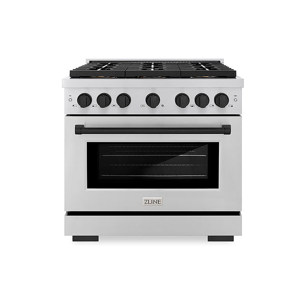 ZLINE Autograph Edition 36 in. 5.2 cu. ft. Paramount Dual Fuel Range with 6 Burner DuoPro™ Cooktop and Electric Convection Oven in Stainless Steel and Matte Black Accents, Open Box-Great Condition