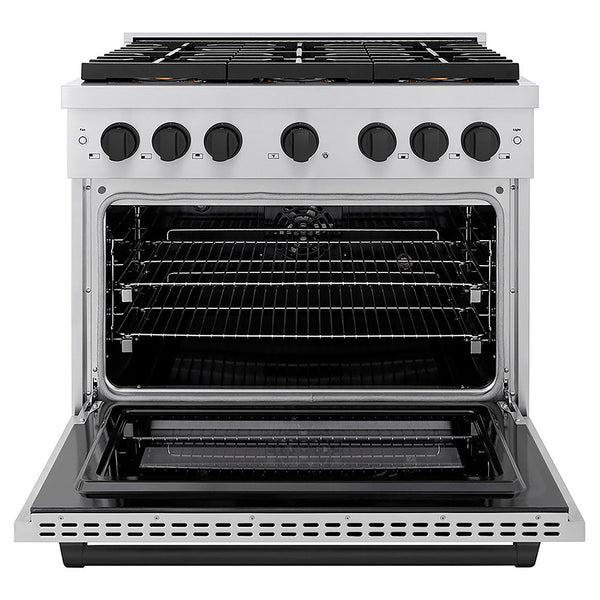 ZLINE Autograph Edition 36 in. 5.2 cu. ft. Paramount Dual Fuel Range with 6 Burner DuoPro™ Cooktop and Electric Convection Oven in Stainless Steel and Matte Black Accents, Open Box-Good Condition
