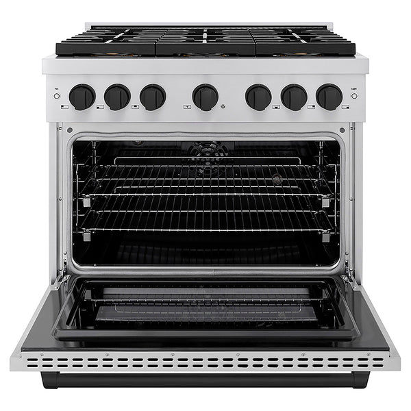 ZLINE Autograph Edition 36 in. 5.2 cu. ft. Paramount Dual Fuel Range with 6 Burner DuoPro™ Cooktop and Electric Convection Oven in Stainless Steel and Matte Black Accents, Open Box-Great Condition