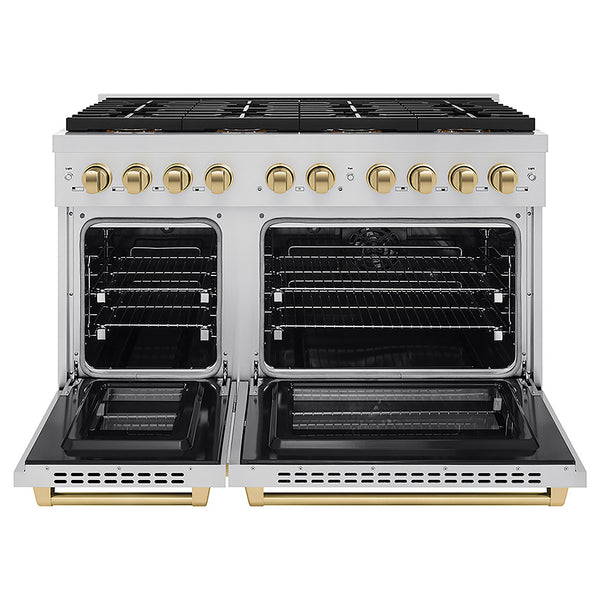 ZLINE Autograph Edition 48 in. 6.7 cu. ft. Paramount Dual Fuel Range with 8 Burner DuoPro™ Cooktop and Dual Ovens in Stainless Steel and Champagne Bronze Accents, Open Box-Great Condition